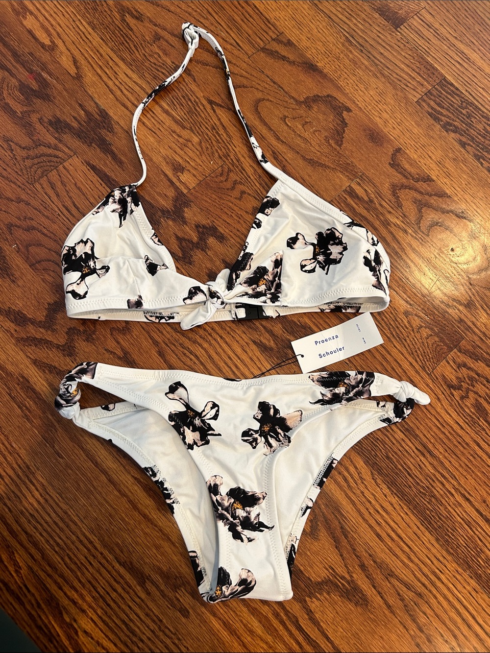 Proenza Schouler White Bikini with Black and Pink Floral Print
